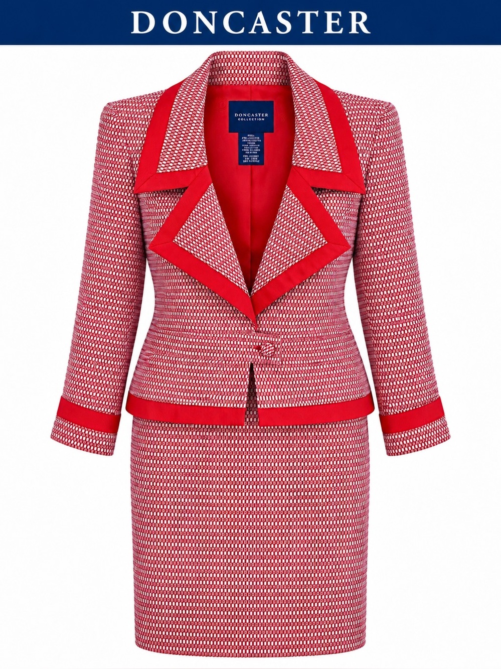 Doncaster Red Textured Two-Piece Skirt Suit Blazer 2 4